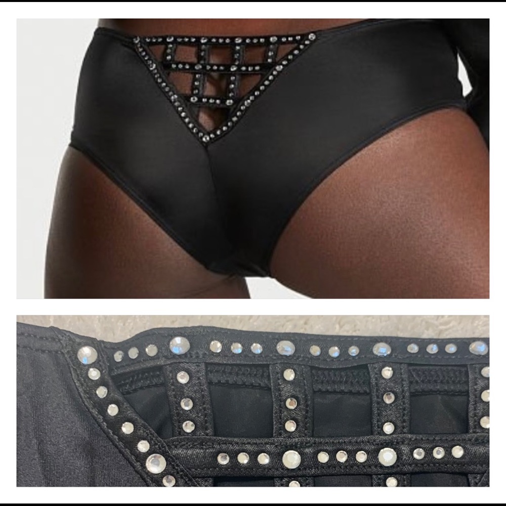 SALE⬇️ Victoria’s Secret Rhinestone Shine Cage Back Black Cheeky Panty Small